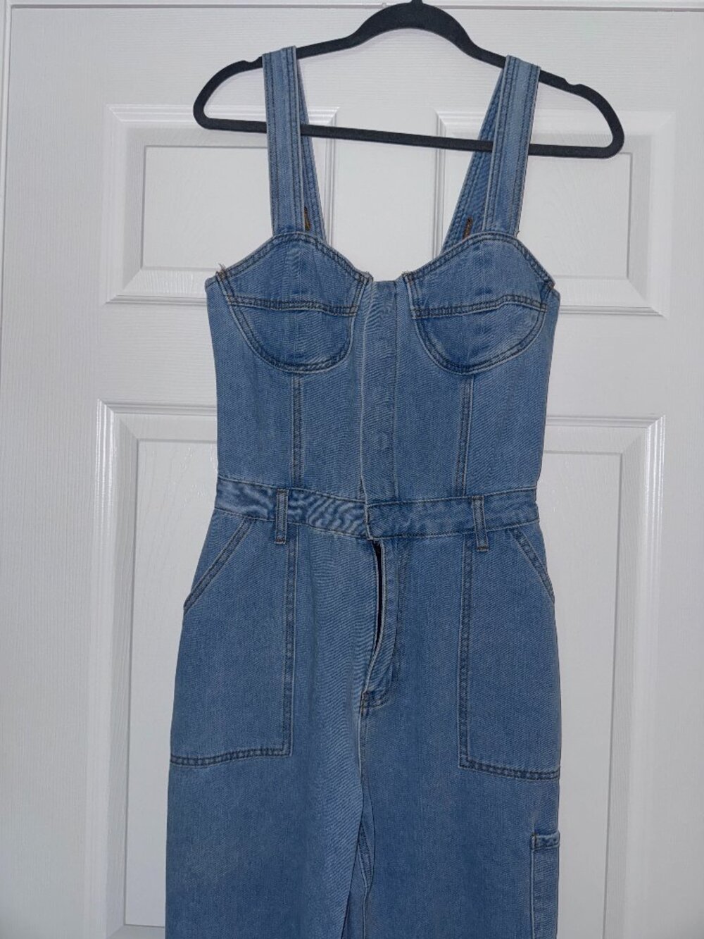 Emerson Lang Corset Style Wide-Leg Denim Jumpsuit